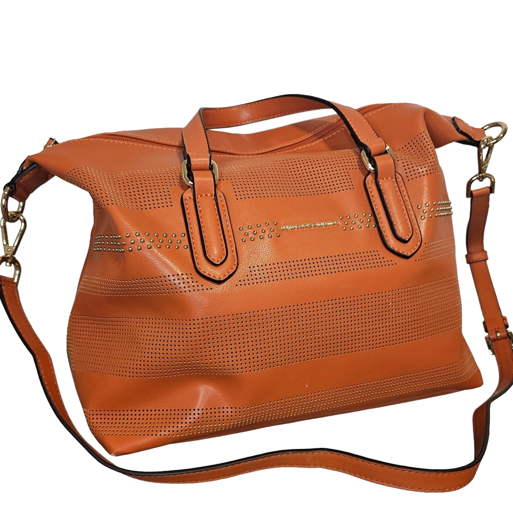[United Colors Of Benetton] Orange Studded Lazer Cut Shoulder/ Tote Bag